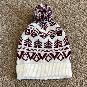 Hollister Kids Knit Beanie - White and Maroon
